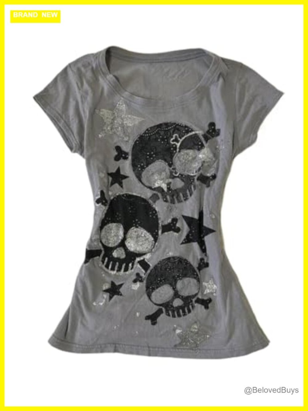 Grunge Skull Star Graphic Baby Tee Y2K Alt Slim Fit Crop Top